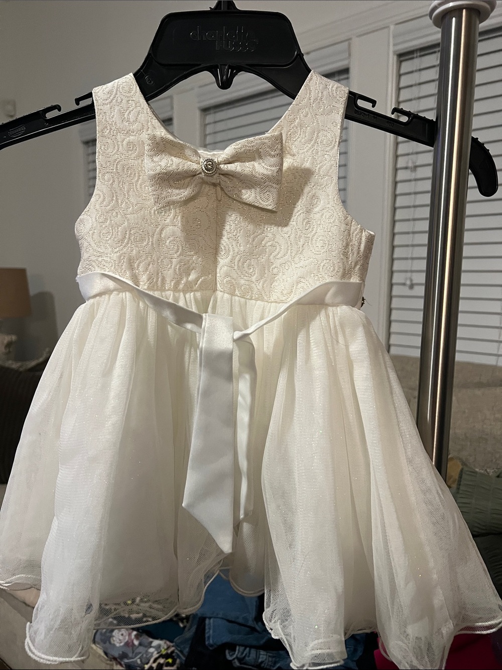 American Princess Ivory Embellished Tulle Bow Dress - Picture 3 of 8